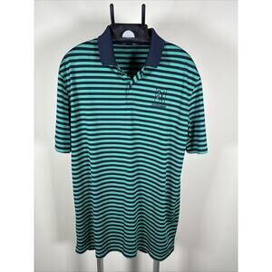 Nike Navy & Green Striped Golf Polo Shirt Short Sleeve Scottsdale TPC Logo Med